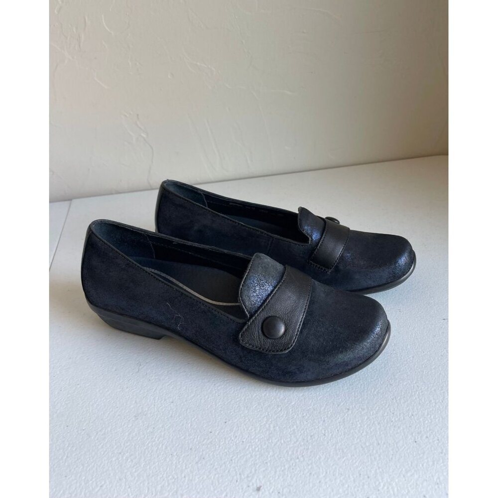 DANSKO Olena Size 38/7.5 Blue Metallic Loafer Slip On Leather Comfort Orthotic